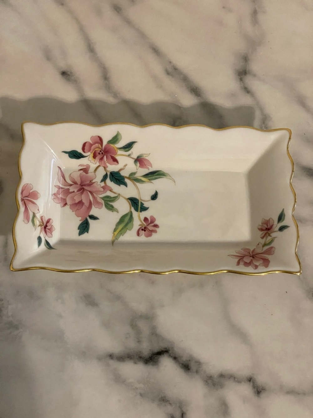 Vintage Lenox Barrington Collection Tray Dish Pink Floral Ceramic with Gold Trim